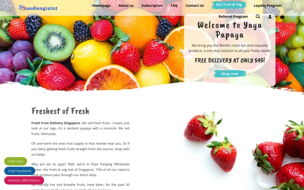 Mẫu Website Giao Trái Cây Tươi Theo Gói Định Kỳ – NONGSAN4
