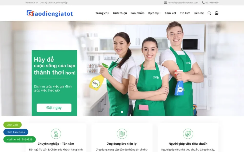 Mẫu Website Giúp Việc Nhà Kèm Shop Dụng Cụ Lau Dọn – VESINH3