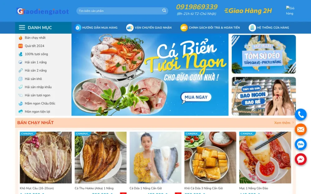 Mẫu Website Hải Sản Khô, Một Nắng & Đặc Sản – HAISAN03