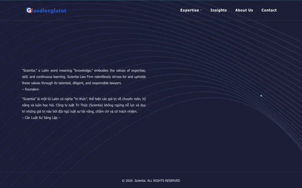 Mẫu Website Hãng Luật Doanh Nghiệp Nền Xanh Đêm Tối Giản – SCIENTIA