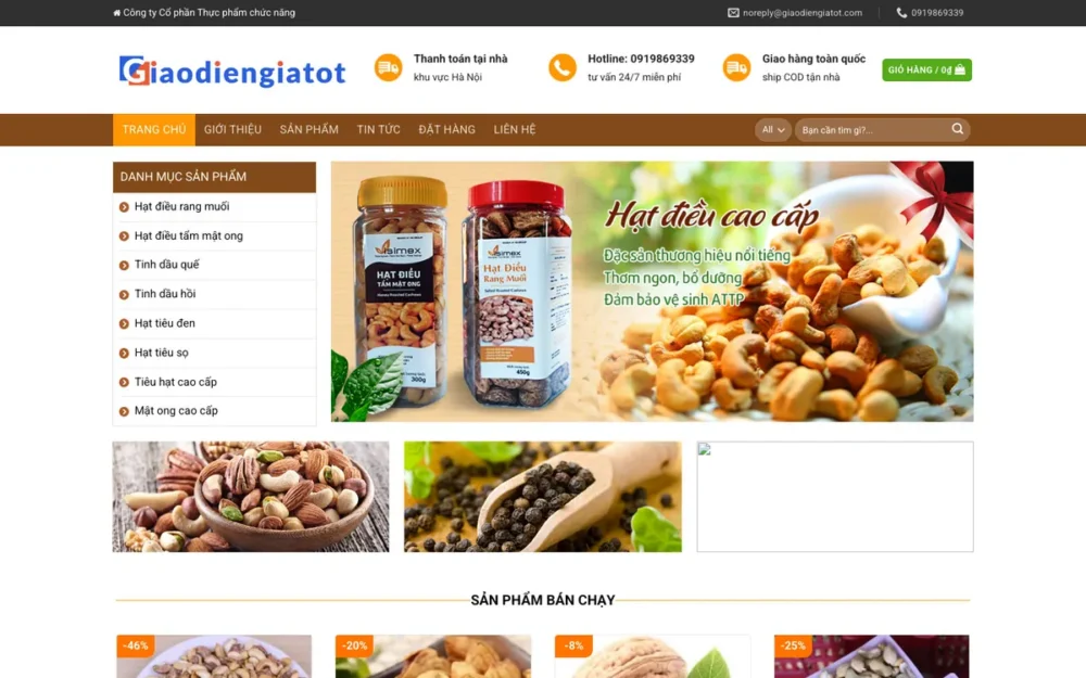 Mẫu Website Hạt Điều, Tinh Dầu & Đặc Sản Sạch – HATDIEU