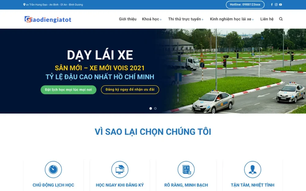 Mẫu Website Học Lái Xe Kèm Thi Thử Online – DAYLAIXE2