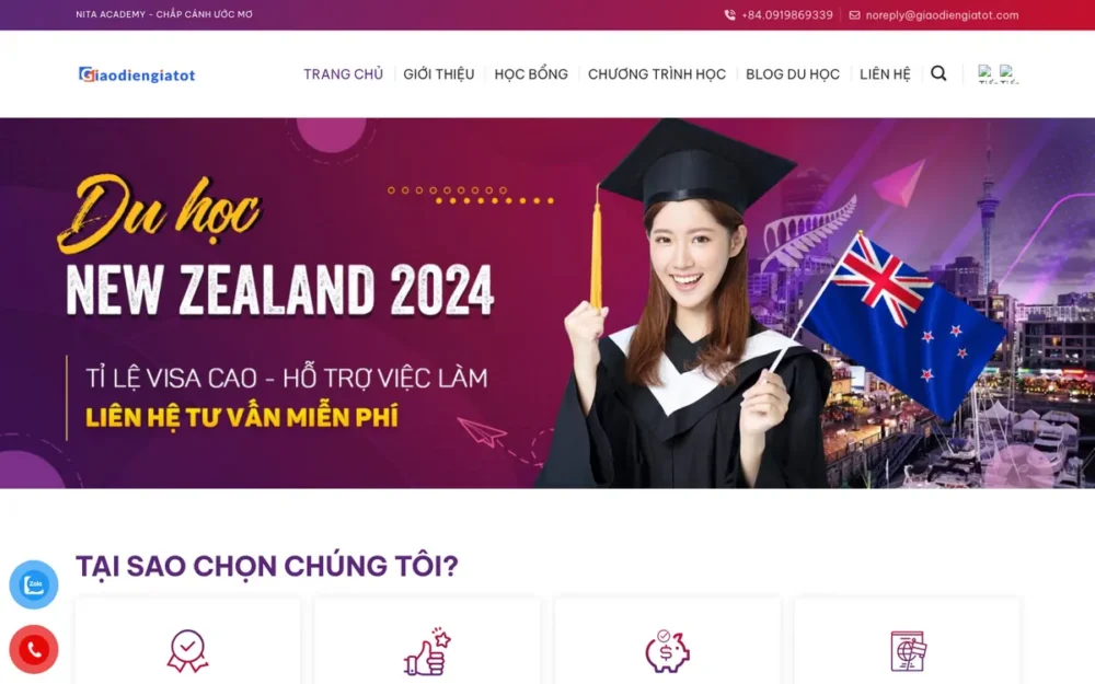 Mẫu Website Học Viện Du Học & Tiếng Anh – DUHOCNITA
