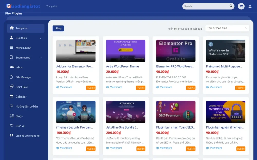 Mẫu Website Kho Plugin WordPress Giao Diện Dashboard – KHOPLUGIN