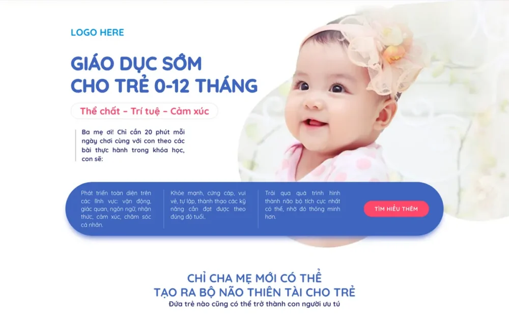 Mẫu Website Landing Khóa Học Giáo Dục Sớm Cho Bé – KHOAHOCCHOBE
