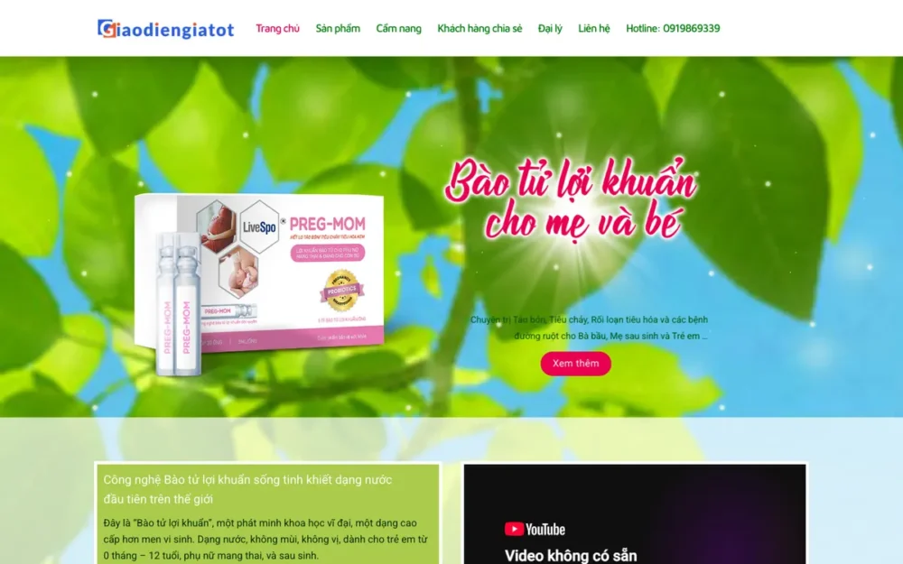 Mẫu Website Landing Lợi Khuẩn Mẹ Bầu Tông Hồng – THUCPHAMCHUCNANG