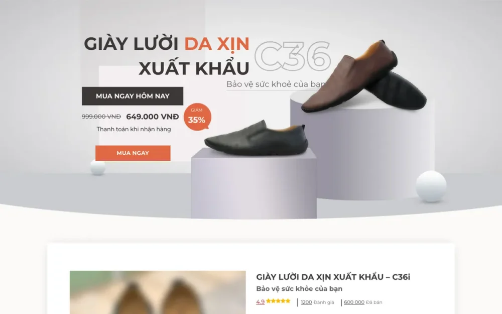 Mẫu Website Landing Page Giày Lười Da Nam – GIAYDA