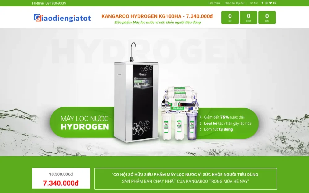 Mẫu Website Landing Page Máy Lọc Nước – HYDROGEN