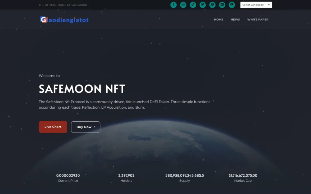 Mẫu Website Landing Page Token NFT Chủ Đề Vũ Trụ – SAFEMOONNFT
