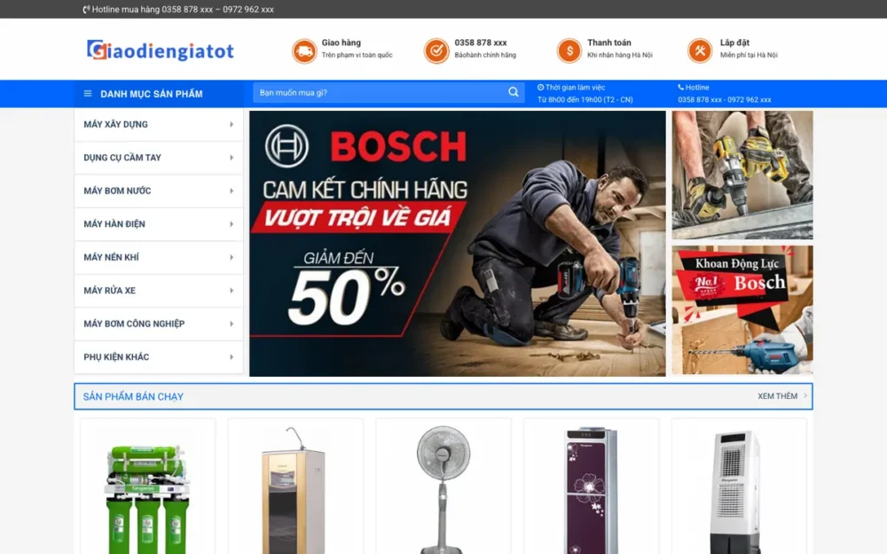 Mẫu Website Máy Xây Dựng & Dụng Cụ Cầm Tay – DIENMAY6