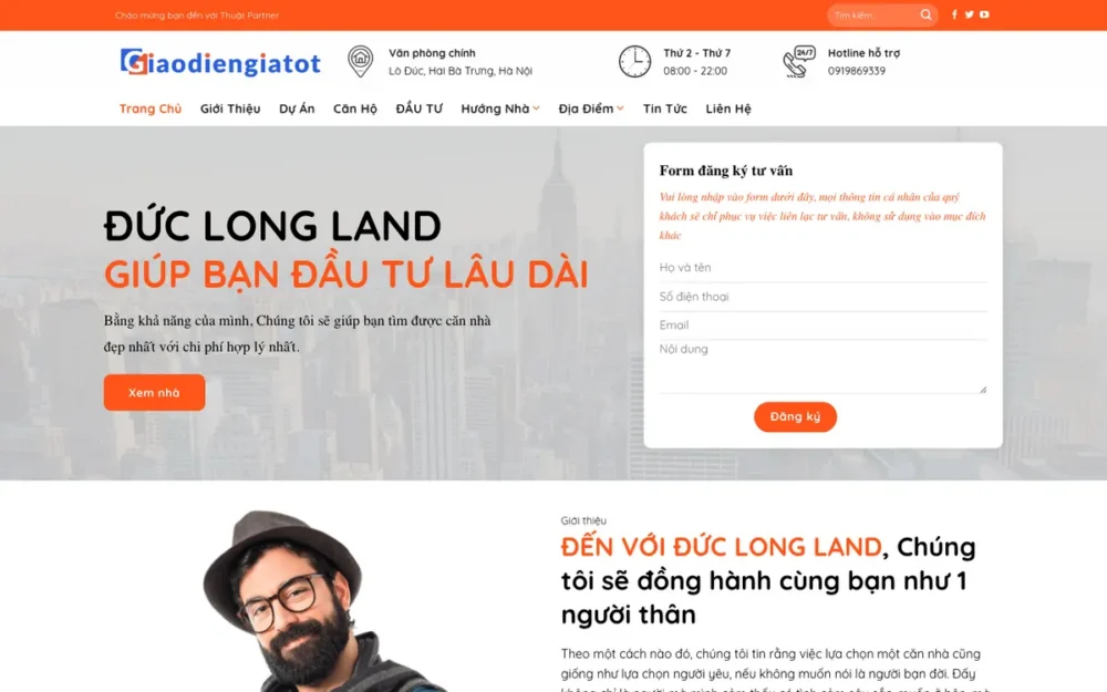 Mẫu Website Môi Giới Nhà Đất Tư Vấn Đầu Tư Tông Cam – BDS15