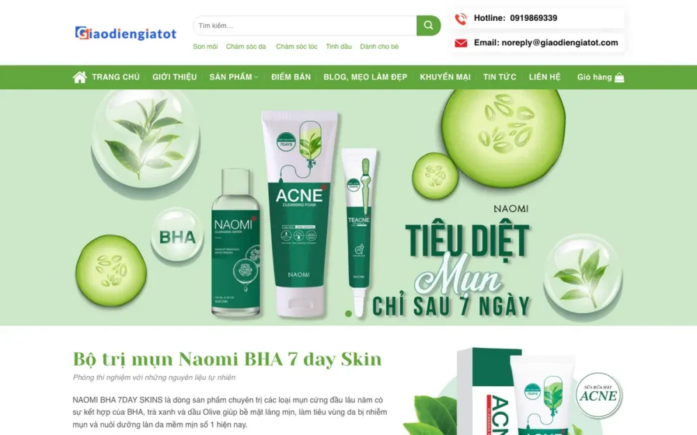 Mẫu Website Mỹ Phẩm Thảo Mộc, Son Handmade Tông Xanh – THUCPHAM12