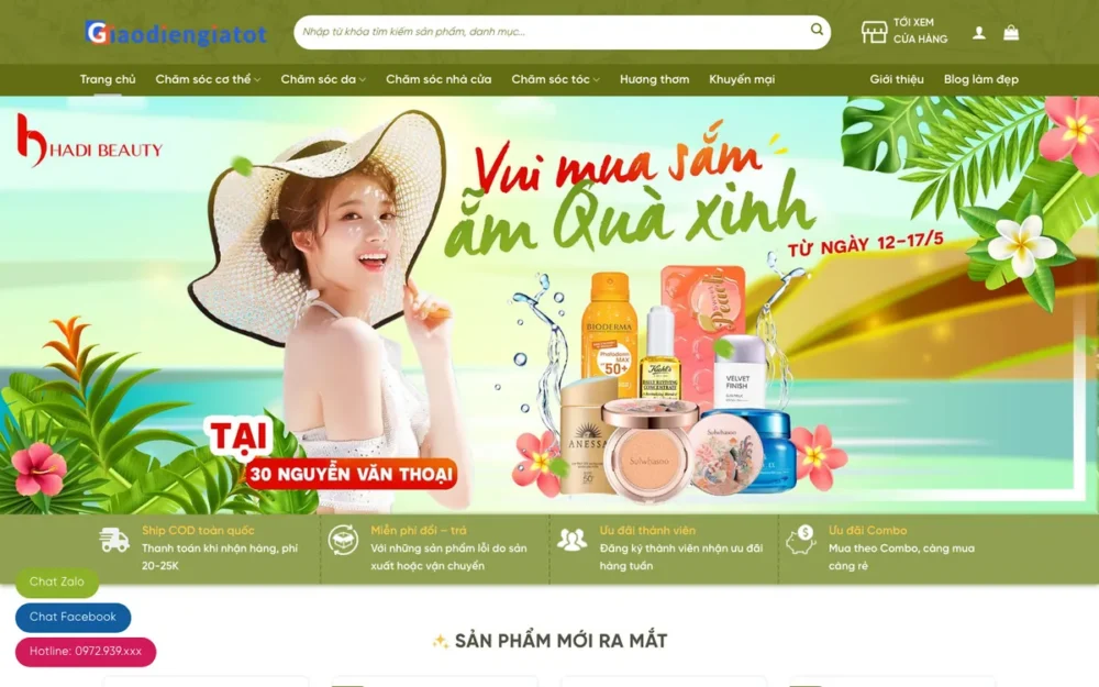 Mẫu Website Mỹ Phẩm Thiên Nhiên, Combo Quà Tặng – MYPHAM20