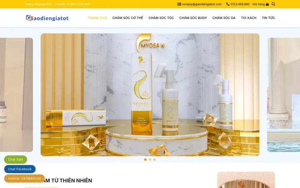 Mẫu Website Mỹ Phẩm Thiên Nhiên Tông Vàng Gold – MYPHAM03