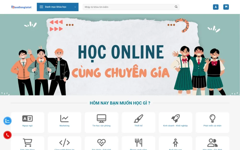 Mẫu Website Nền Tảng Khóa Học Online Nhiều Chủ Đề – KHOAHOC7