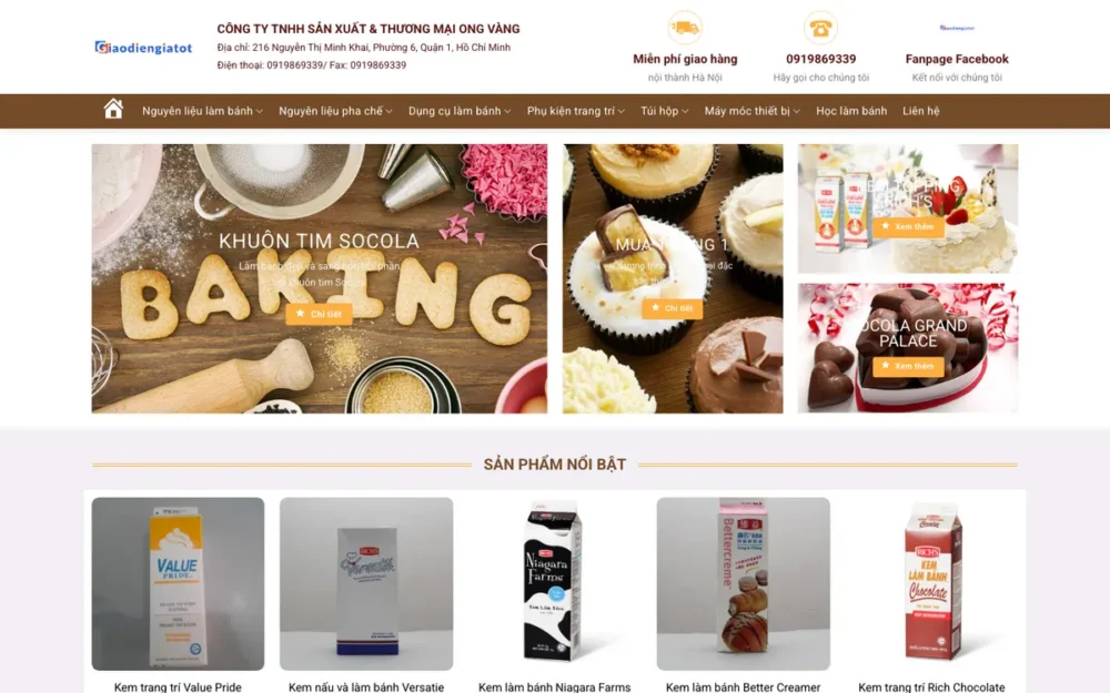 Mẫu Website Nguyên Liệu Làm Bánh, Kem, Bột – CAKE2