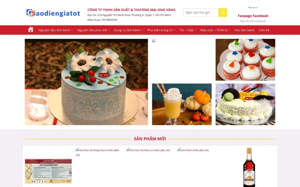 Mẫu Website Nguyên Liệu Làm Bánh & Pha Chế Tông Đỏ – SAOVIET