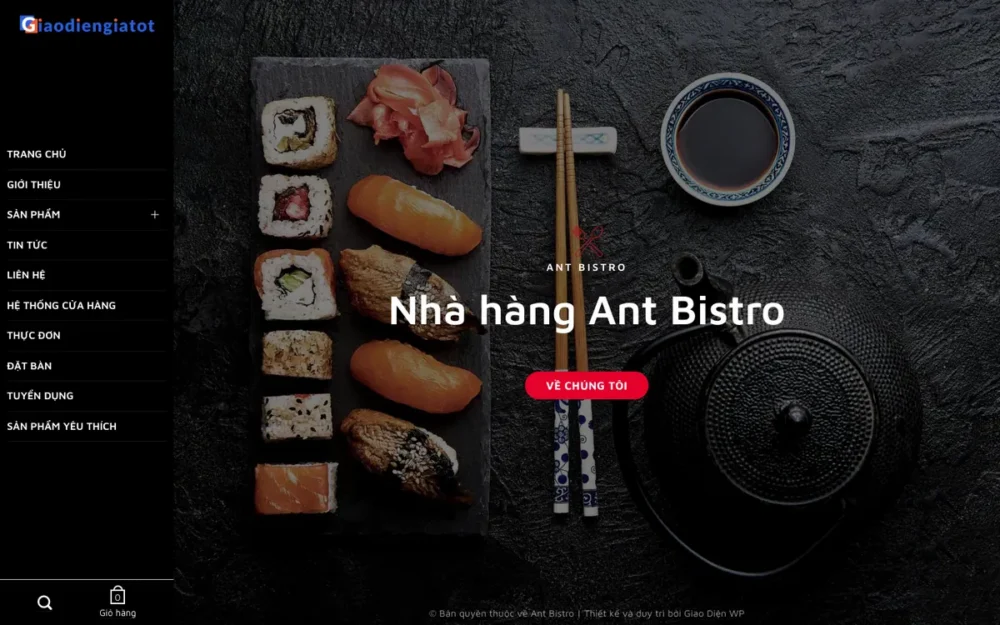 Mẫu Website Nhà Hàng Bistro Tối Màu, Menu Dọc – NHAHANG03