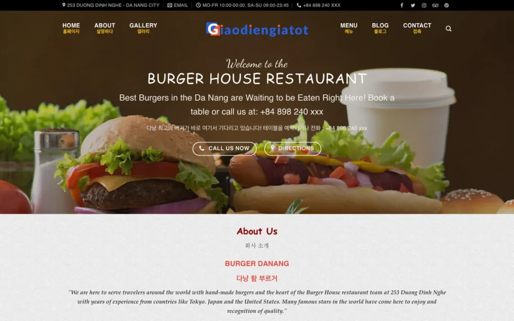 Mẫu Website Nhà Hàng Burger Cho Khách Du Lịch – BURGER