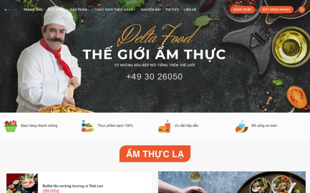 Mẫu Website Nhà Hàng Lẩu, Buffet Đặt Món – DELTAFOOD
