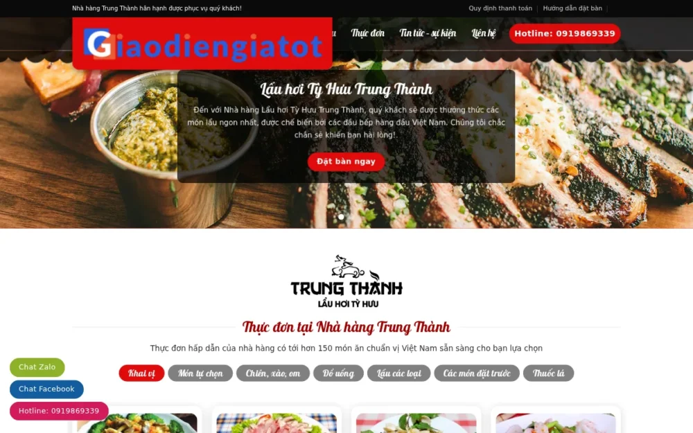 Mẫu Website Nhà Hàng Lẩu Đặt Bàn, Thực Đơn Theo Tab – NHAHANG