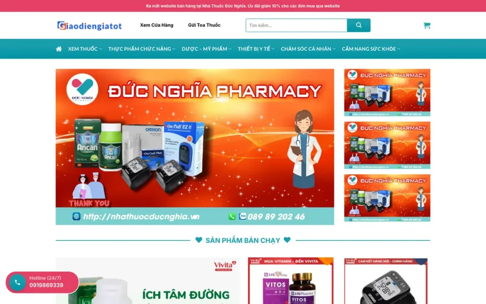Mẫu Website Nhà Thuốc Bán Lẻ Tông Xanh Ngọc – NHATHUOC