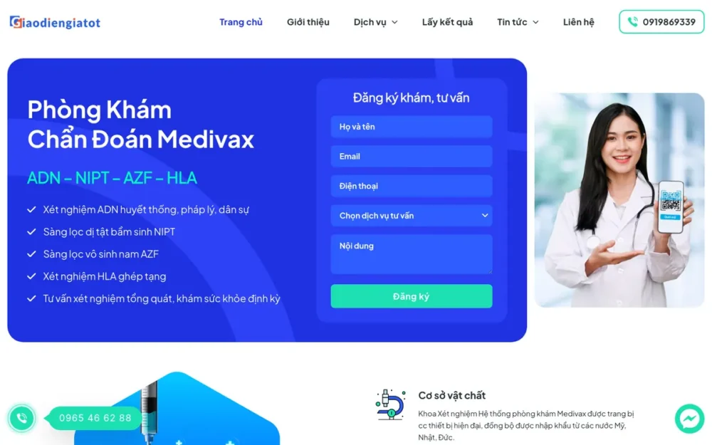 Mẫu Website Phòng Khám Xét Nghiệm & Chẩn Đoán – PHONGKHAM07