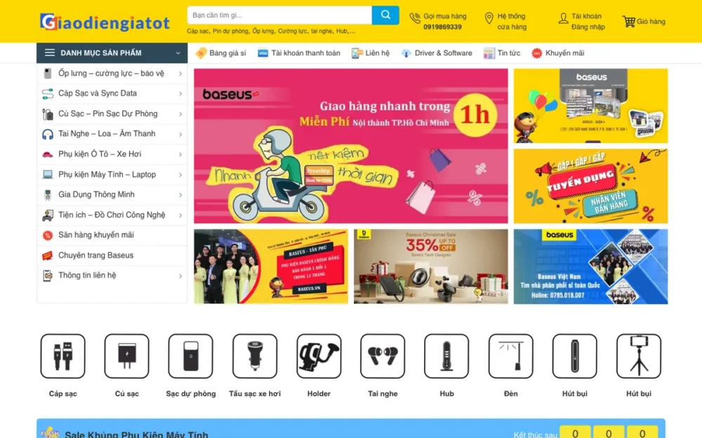 Mẫu Website Phụ Kiện Công Nghệ Có Flash Sale – PHUKIEN