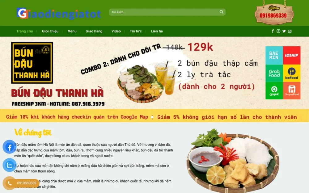 Mẫu Website Quán Bún Đậu Mắm Tôm Đặt Món – BUNDAU