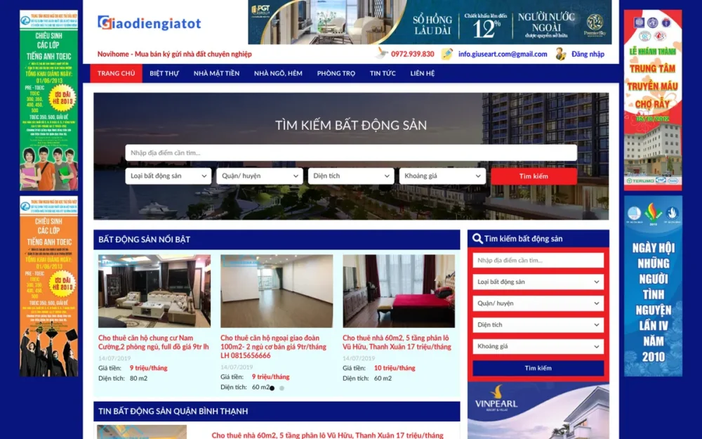 Mẫu Website Rao Vặt Nhà Đất Theo Quận Có Sidebar – BDS