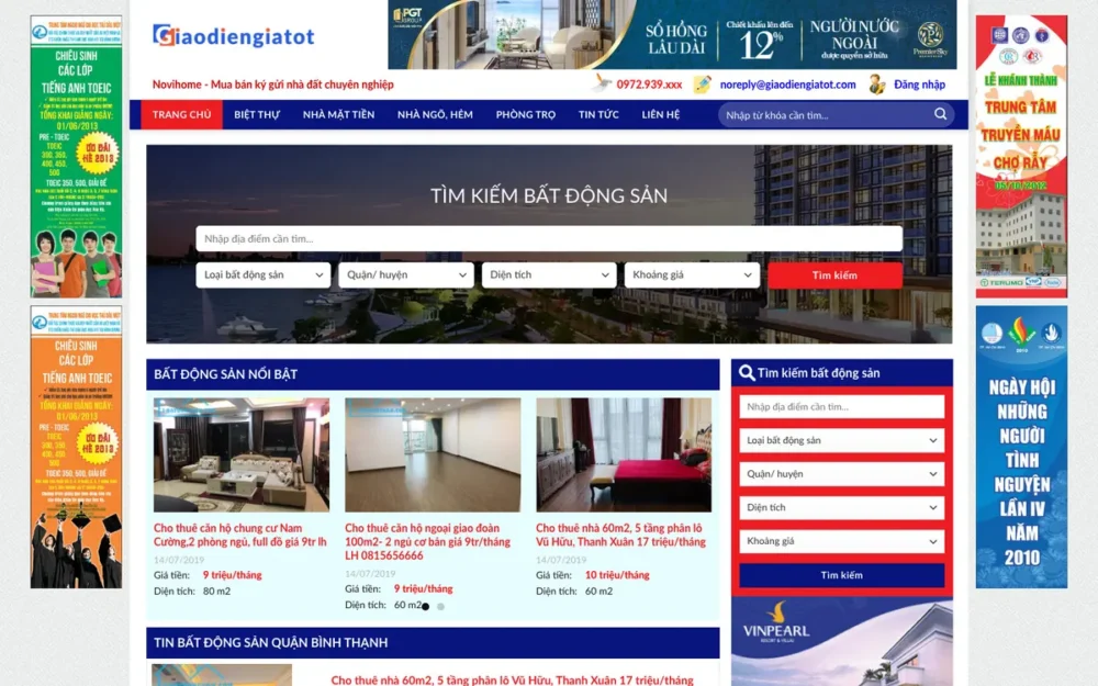 Mẫu Website Rao Vặt Nhà Phố, Phòng Trọ Theo Quận – BDS38