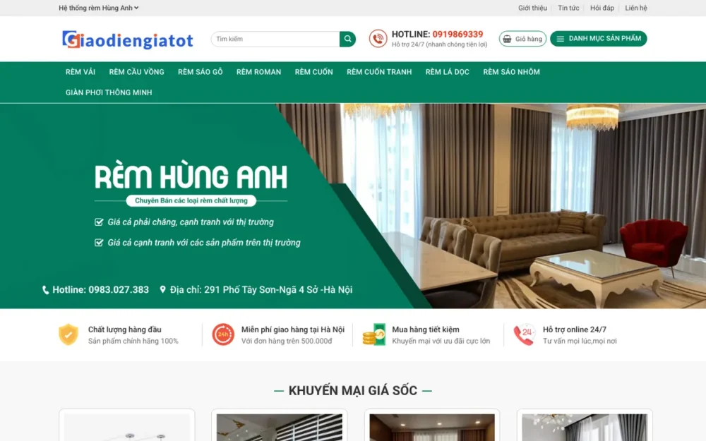 Mẫu Website Hệ Thống Rèm & Giàn Phơi Thông Minh – MANHREM2