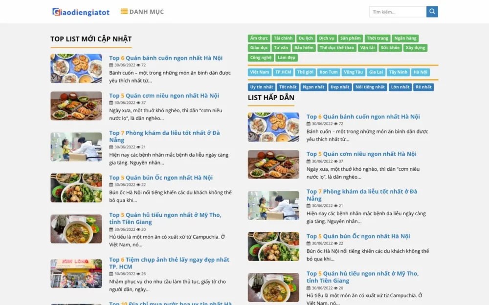 Mẫu Website Review Top List Địa Điểm, Dịch Vụ – TOPLIST