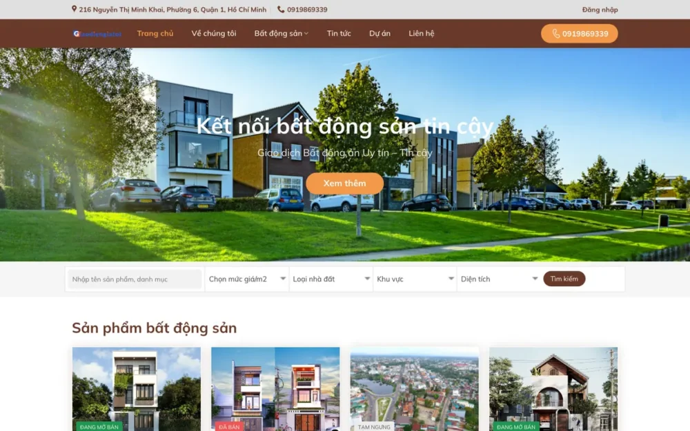 Mẫu Website Sàn Địa Ốc Lọc Theo Địa Điểm – BDS33