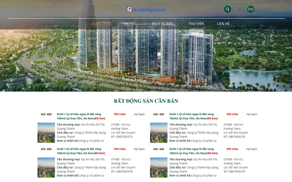 Mẫu Website Sàn Môi Giới Bất Động Sản – MINHDIENLAND
