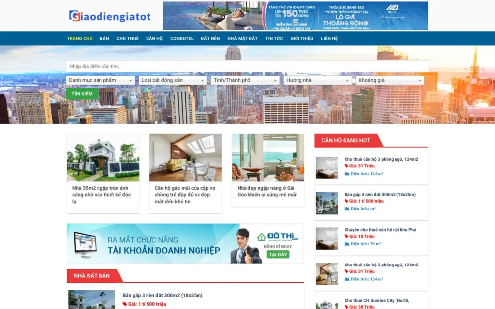 Mẫu Website Sàn Nhà Đất Bán & Cho Thuê – BDS28