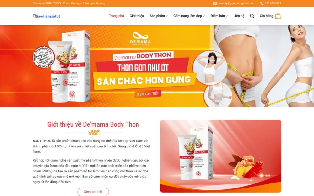 Mẫu Website Sản Phẩm Chăm Sóc Vóc Dáng Tông Cam – THUCPHAM9