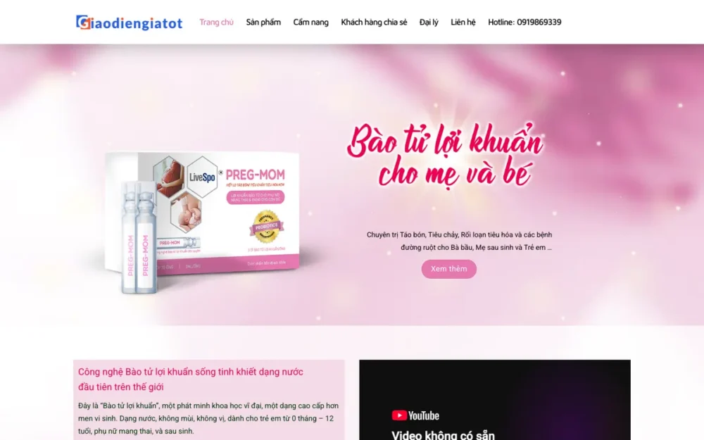 Mẫu Website Sản Phẩm Mẹ Bầu & Bé Tông Hồng – THUCPHAMCHUCNANG2