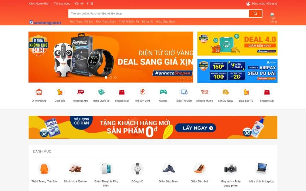 Mẫu Website Sàn Thương Mại Điện Tử Đa Ngành Tông Cam – SHOPEE