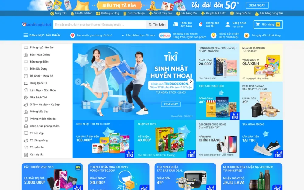 Mẫu Website Sàn Thương Mại Điện Tử Tông Xanh Dương – TIKI