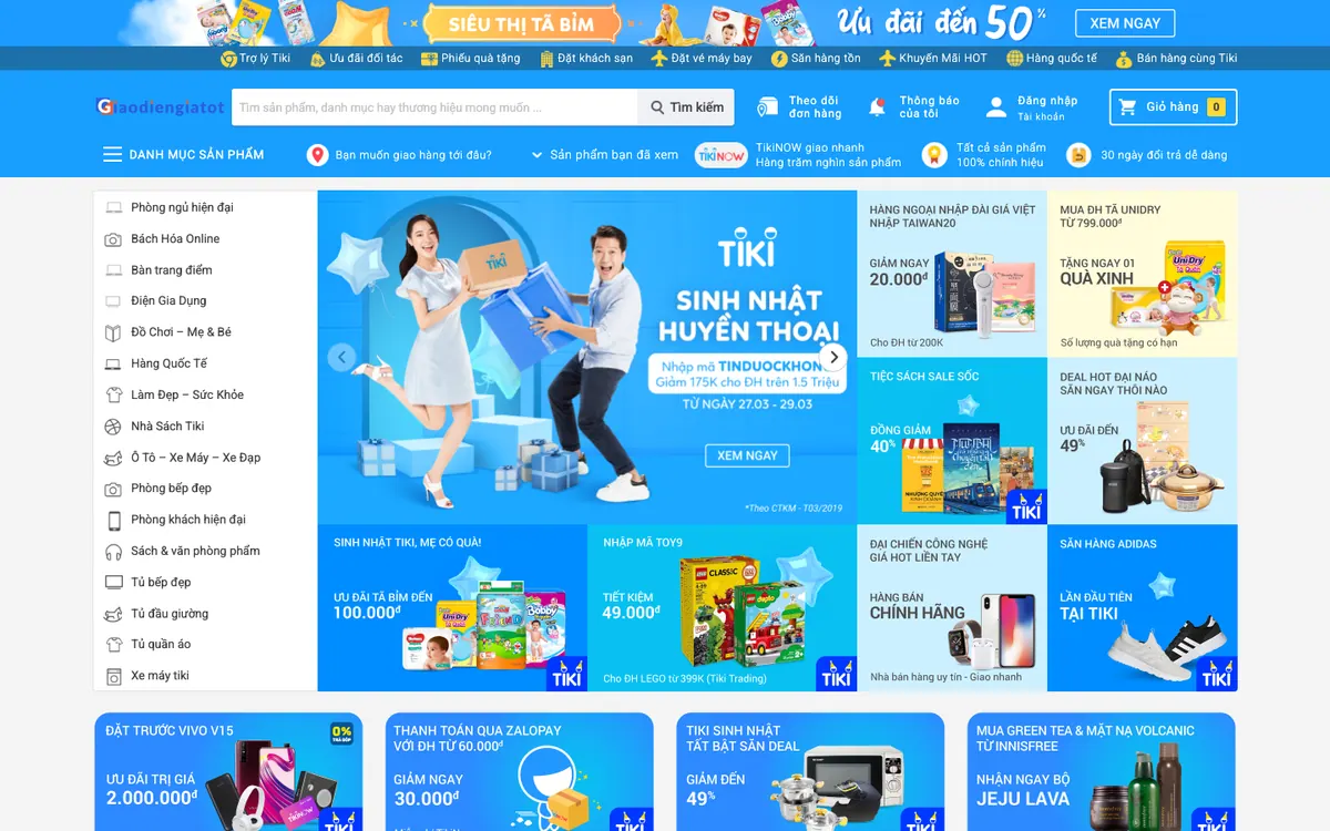 Mẫu Website Sàn Thương Mại Điện Tử Tông Xanh Dương – TIKI