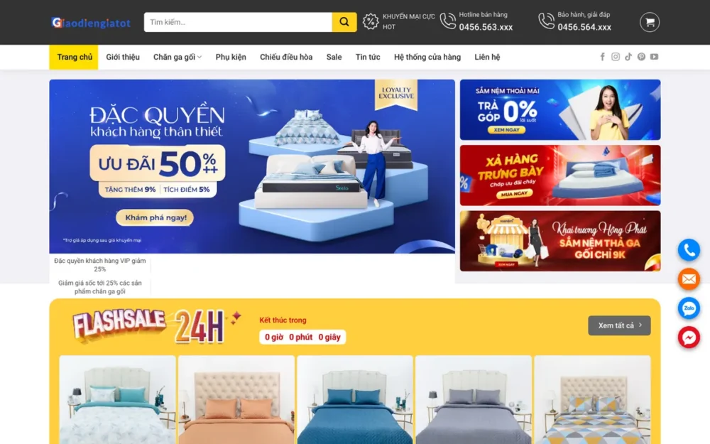 Mẫu Website Shop Chăn Ga Gối, Flash Sale Và Trả Góp – NEM