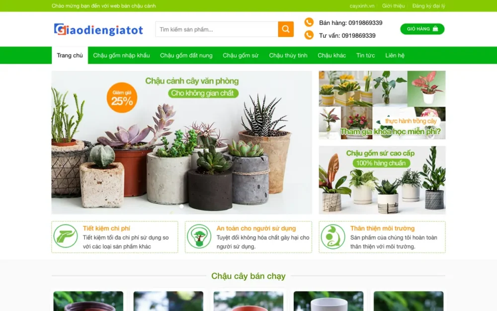Mẫu Website Shop Chậu Cây Cảnh Gốm Sứ – CHAUCAY