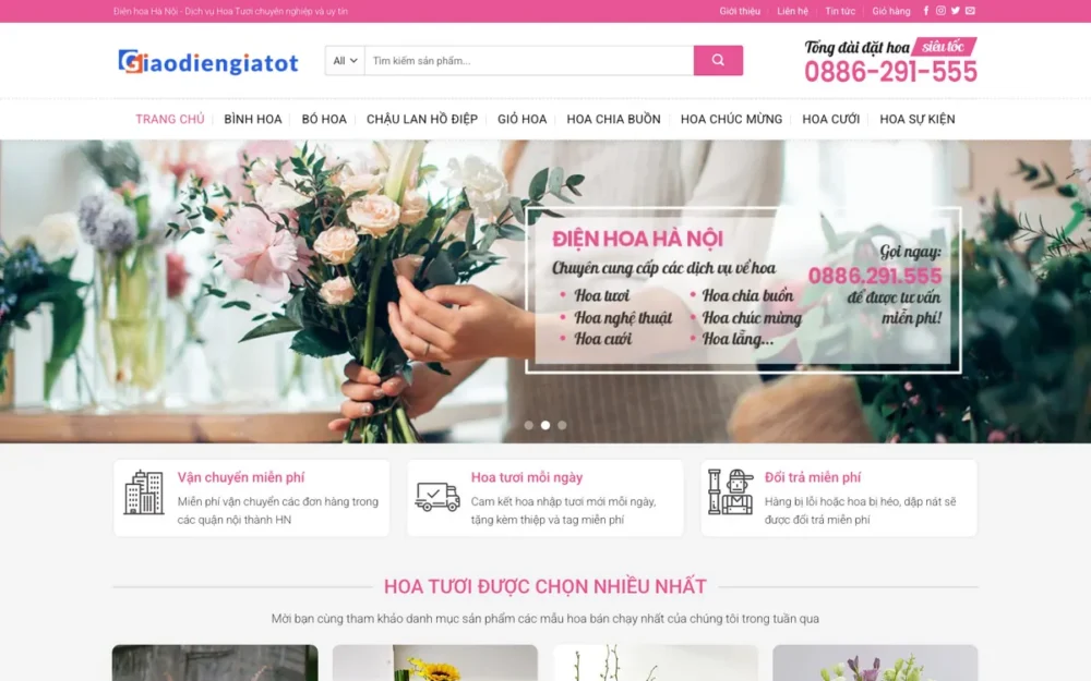 Mẫu Website Shop Hoa Tươi Tông Hồng, Giao Nhanh – SHOPHOA2