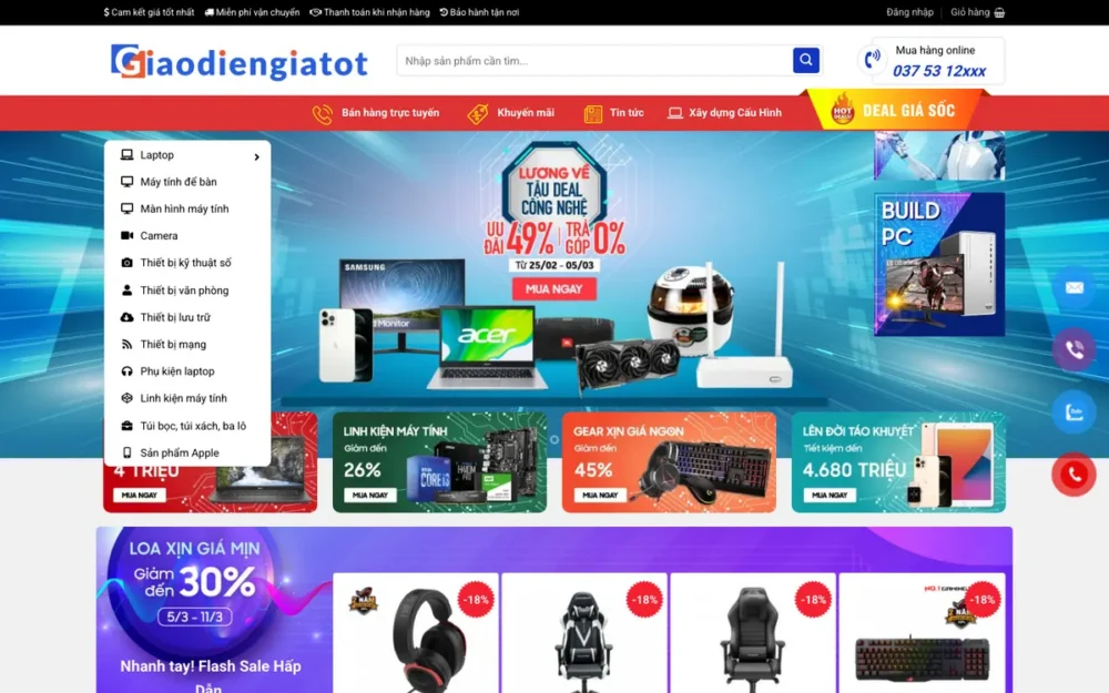Mẫu Website Shop Laptop, Linh Kiện Có Flash Sale – MAYTINH3