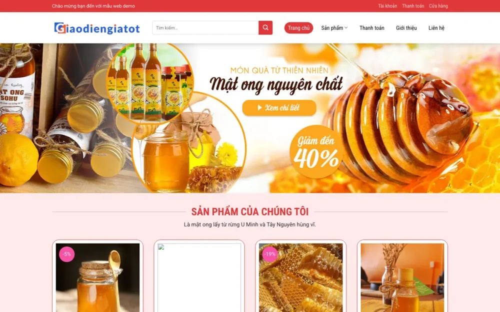 Mẫu Website Shop Mật Ong Tông Đỏ Có Ảnh Sự Kiện – MATONG2