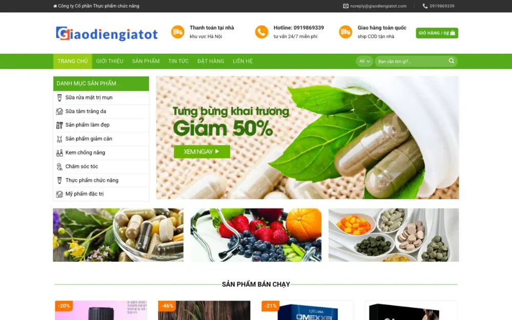 Mẫu Website Shop Mỹ Phẩm & Thực Phẩm Chức Năng – DUOCPHAM