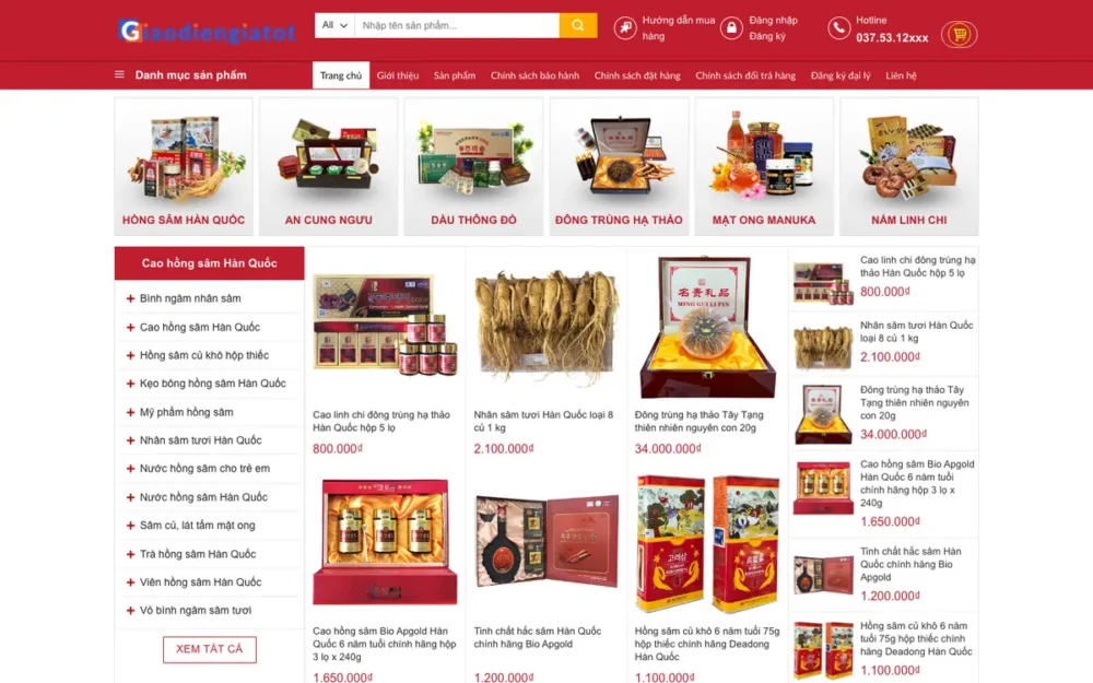 Mẫu Website Shop Nhân Sâm, Yến Sào, Quà Biếu – NHANSAM