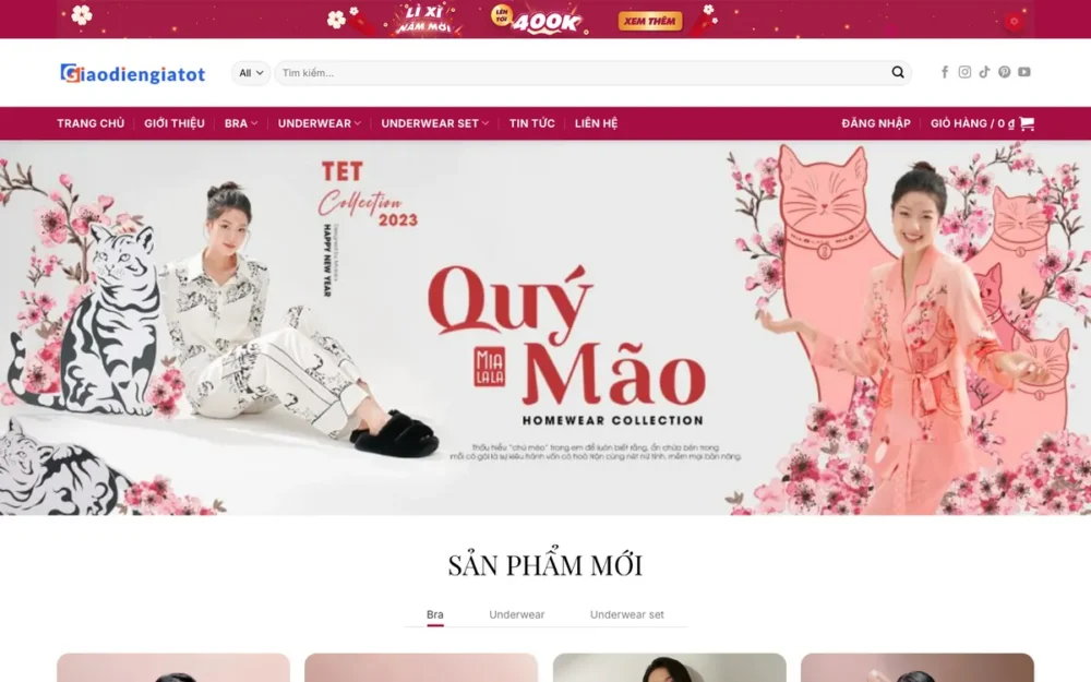 Mẫu Website Shop Nội Y Nữ, Áo Ngực Ren Tông Đỏ Mận – THOITRANG15