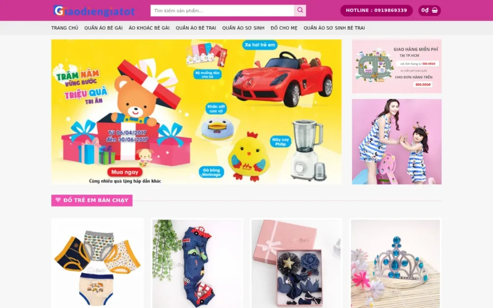 Mẫu Website Shop Quần Áo Trẻ Em Tông Hồng – THOITRANG3